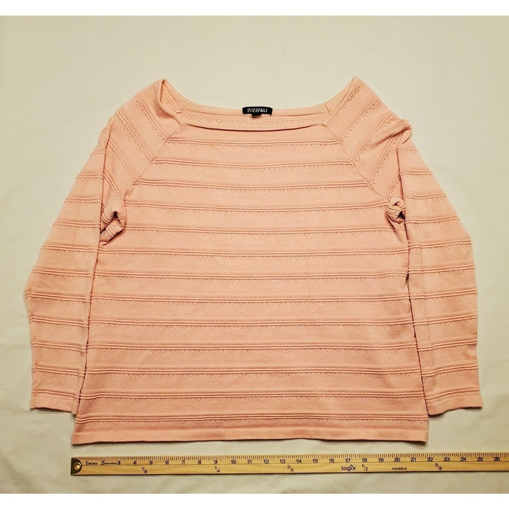Roz & Ali Womens XL Petite Off Shoulder Long Sleeve Ballet Pink Sweater Textured
